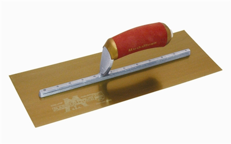 MT145GSFP Marshalltown 14 x 5 PermaShape® Finishing Trowel "Flat" Golden Stainless w/ Wooden Handle