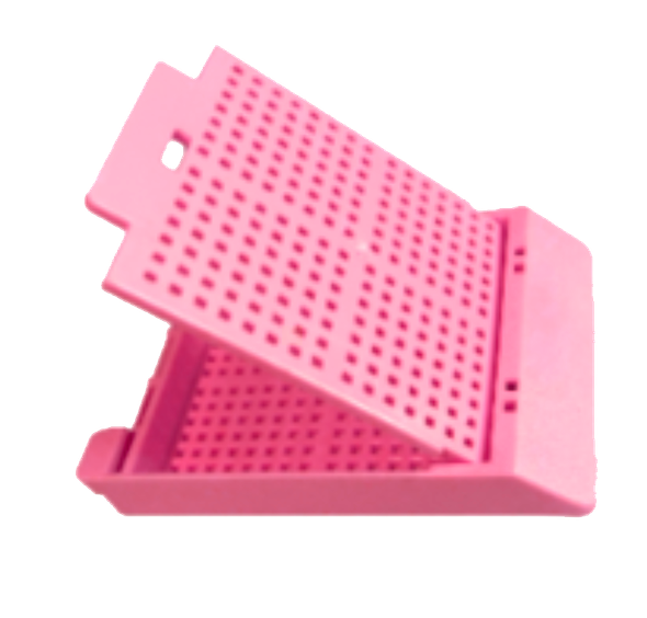 SlimLine Laser Embedding cassettes, Pink Biopsy, Front hinge, Rear tab, Taped, 4000/case