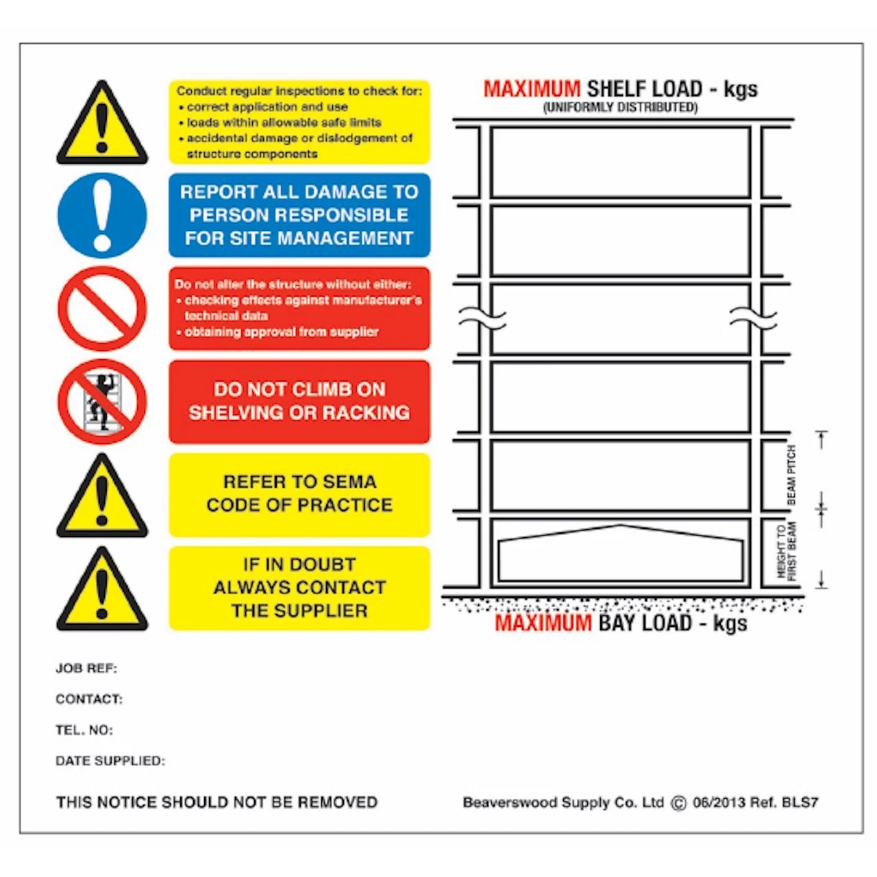 Racking Loading Simit Signs Warehouse Racking Weight Load Notices | Roadware
