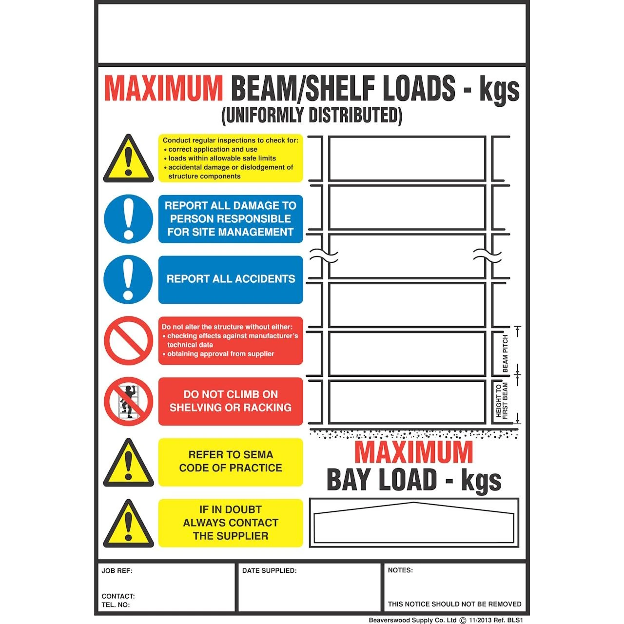 Racking Warning Labels Warehouse Racking Weight Load Notices | Roadware
