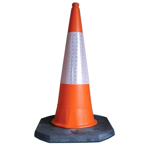 Melba Swintex Mastercone 1 Meter Traffic Cone, orange and white reflective traffic cone with a sturdy black base.