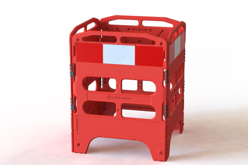 Melba Swintex 750mm Utility Manhole Barrier (4 gate), red portable safety barrier with multiple gates for roadwork and construction safety.