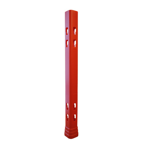 Melba Swintex Postman Modular Utility Upright Posts, red metal posts with multiple slots for mounting and support, used for traffic and security barriers.