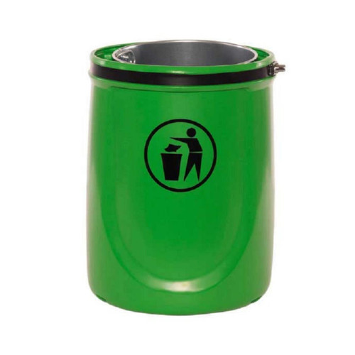 Melba Swintex Osprey Open Top Post / Wall Litter Bin 35 Litre, green outdoor trash bin with open top and black recycling symbol on the front.