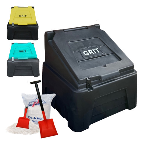 Black 200 Litre recycled grit salt bin optional salt & spades Black 200 Litre recycled grit salt bin optional salt & spades