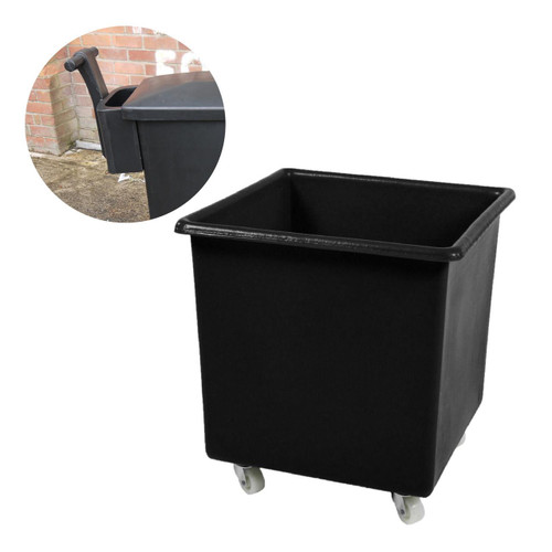 Excelsior 72 Litre Recycled Plastic Stock Trolley Watertight, black plastic trolley with wheels for industrial storage and transport.
