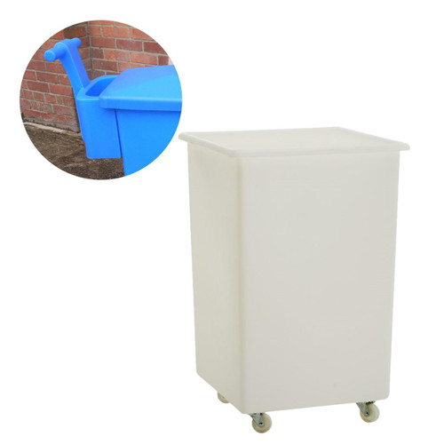 Excelsior 118 Litre Plastic Stock Trolley Watertight, white wheeled storage trolley with a watertight lid and four caster wheels for mobility.