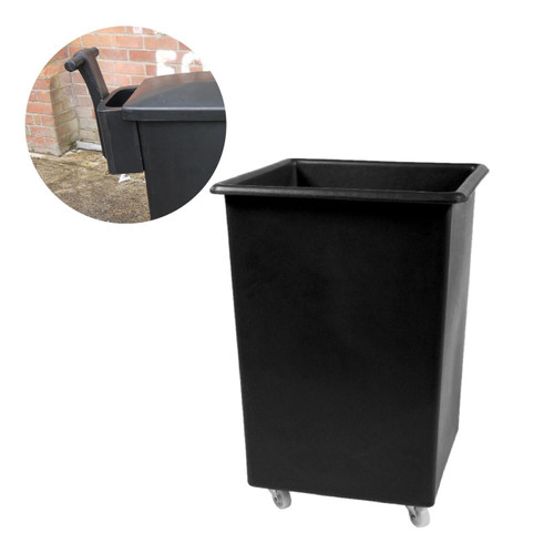 Excelsior 118 Litre Recycled Plastic Stock Trolley Watertight, black wheeled storage trolley with watertight design for industrial use.