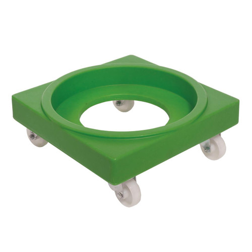 Excelsior Inter Stacking Food Grade Ingredients Bin Trolley, green plastic trolley with four white caster wheels designed for food grade ingredients storage and transport.
