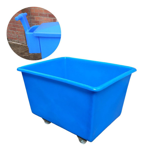 Excelsior 270 Litre Commercial Laundry Cart Coloured Plastic, blue plastic laundry cart with wheels for commercial laundry and transportation.