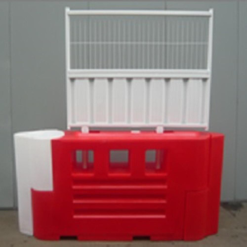 Oaklands RB2000 Barrier 50 / 50 Mesh Solid Hoarding Panel, a modular construction barrier with a white mesh top section and a solid red base with ventilation slots.