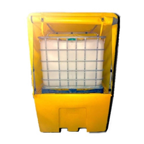 Oaklands Canopy Enclosure for IBCSP Jumbo IBC Bund / Stand, yellow weatherproof enclosure with transparent top cover and metal frame for safety