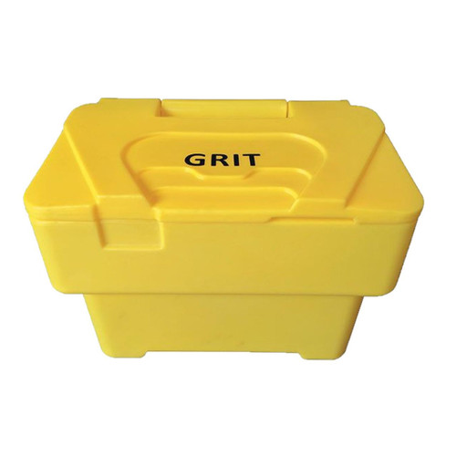 Excelsior Bulk 12+ 115 Litre Grit Storage Bins, yellow grit storage bin with lid labeled 'GRIT' for safe storage of grit and similar materials.