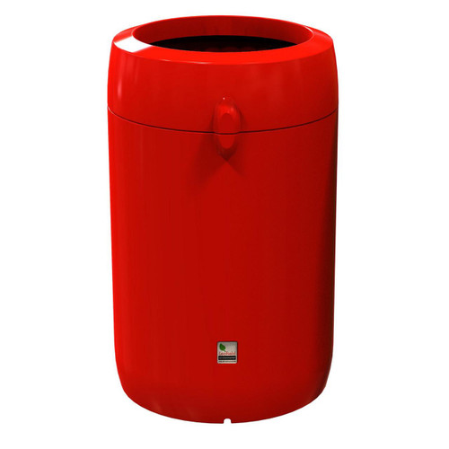 Leafield Viscount Open Top Litter Bin 110 Litre, bright red cylindrical outdoor waste receptacle with an open top for easy disposal of litter.