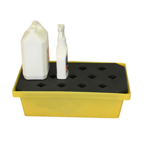 Romold 22 Litre Drip Spill Tray With Mesh Grid ST20, yellow spill containment tray with black mesh grid for drip and spill containment.