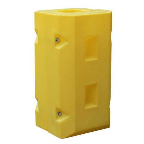 Romold UBP4 Column Beam Guard Protector 515x490x945mm, yellow plastic safety barrier for construction site safety and traffic control.