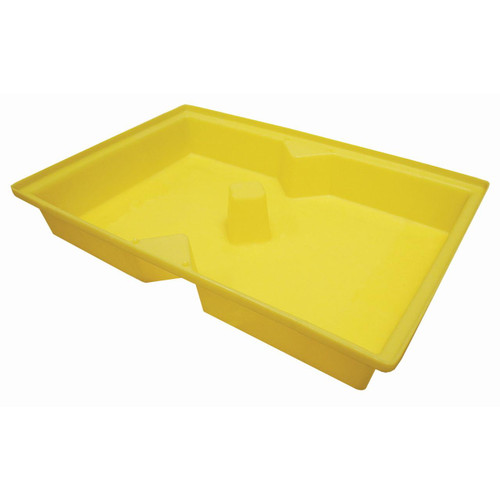 Romold 104 Litre Drip Spill Tray ST100, yellow plastic spill containment tray with raised edges and central drainage slot.
