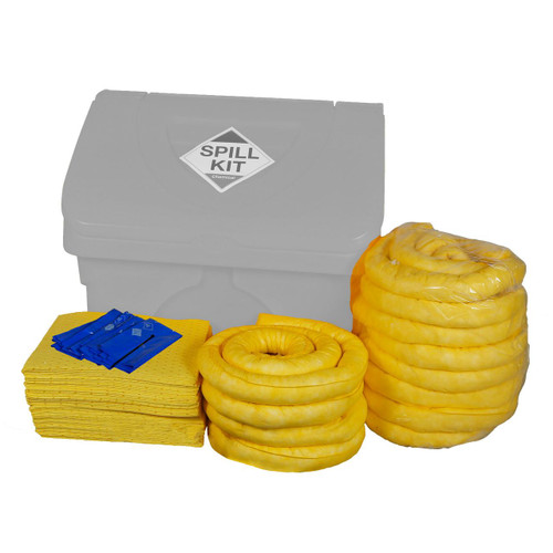 Fentex Refill For 200Ltr Chemical Spill Kit In Locker Box CRFE, yellow absorbent spill pads, hoses, and spill containment accessories for chemical spill response.