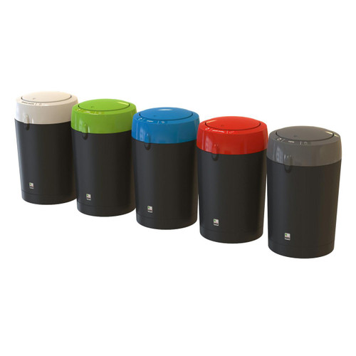 Leafield 135 Litre Envirobin Flip Lid Indoor Recycling Bin, set of five color-coded bins for sorting recyclables with flip lids for indoor waste management.