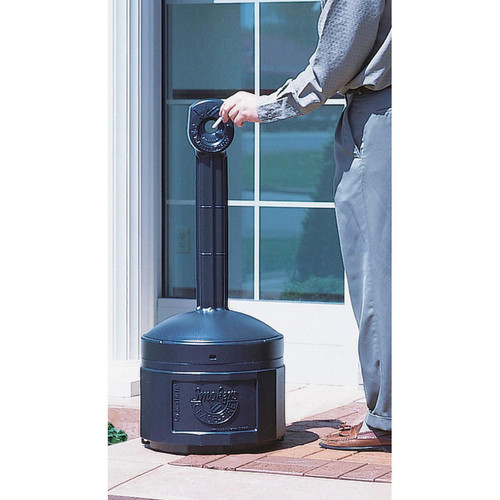 Emtez Freestanding Smokers Outdoor Cigarette Bin, black outdoor cigarette receptacle with a discharge opening and ashtray area for smoking outdoors.