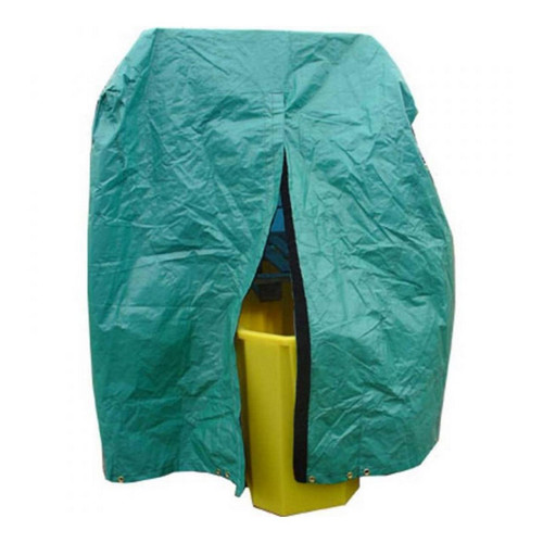 Fentex Single IBC Bund Flexible Rain Cover BBC1D-RC, green waterproof rain cover over an intermediate bulk container (IBC) for protection against weather elements.