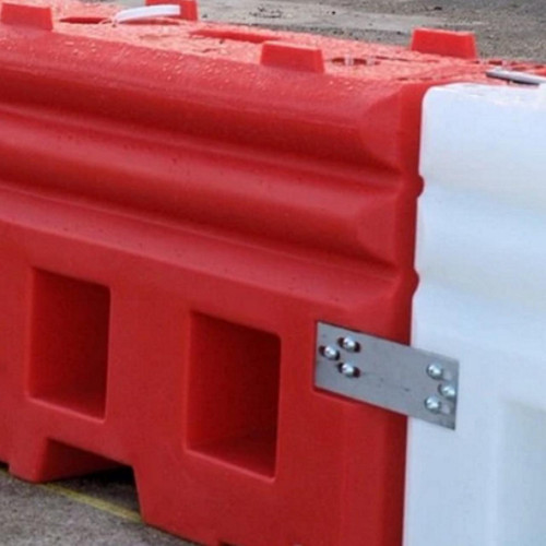 Oaklands RB22 Crash Barrier Side Joining Plate, red crash barrier side joining plate with metal attachment for safety barrier assembly.