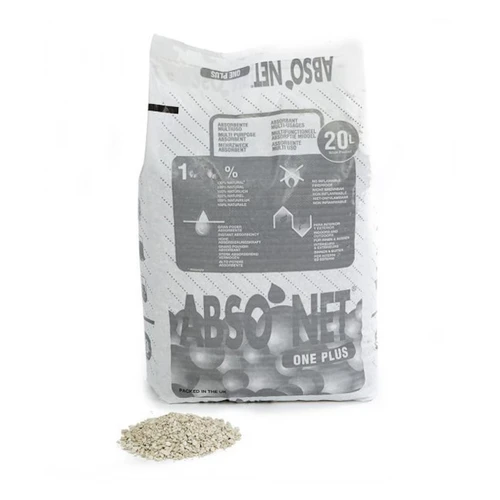 FyterTech 35 or 70 x 20 Litre Bags AbsoNet One Plus Absorbent Granules, image showing a bag of absorbent granules with a small amount of granules spilled in front of the bag.