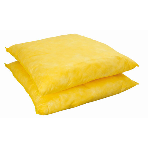 Fentex 16 128L 40cm x 50cm Chemical Absorbent Cushions, two yellow absorbent cushions stacked for spill containment and cleanup.