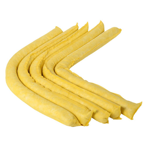 Fytertech 20 80L 8cm x 1.2m Chemical Absorbent Socks, yellow fabric absorbent socks for chemical spill control.