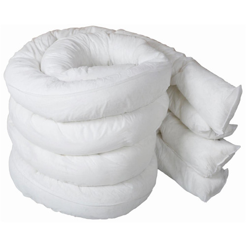 Fentex 8 80L 8cm x 3m Oil & Fuel Absorbent Socks, white absorbent socks stacked in a pile.