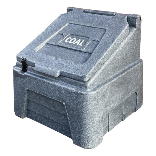Excelsior 100kg 200L Coal Store Bunker Dark Stone Grey Plastic, portable and durable coal storage bunker in dark stone grey color with a secure lid.