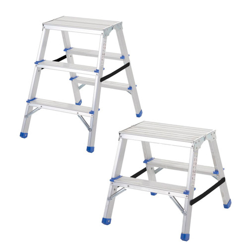 GPC 2 or 3 Tread Aluminium Folding Handy Steps, lightweight portable folding step ladder with non-slip steps and secure locking mechanism.