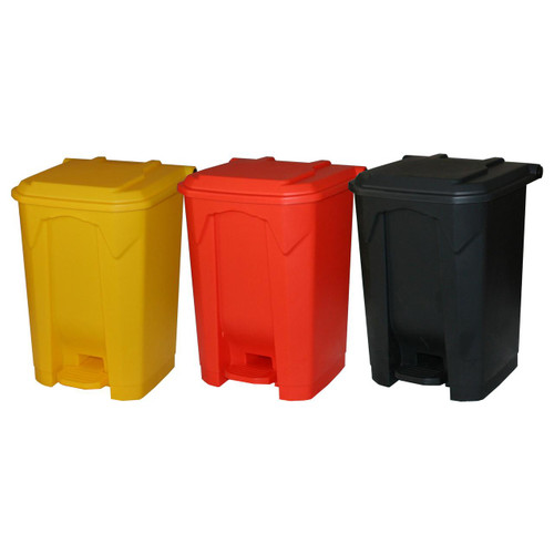 GPC 50 Litre Yellow, Grey or Red Foot Pedal Bin, colorful plastic waste disposal bins with foot pedal for hands-free opening.