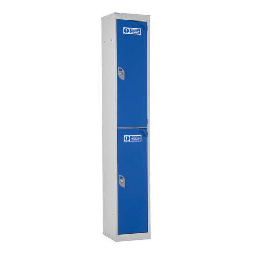 QMP 1800x300x450mm 2 Door PPE Locker, blue and white metal safety locker with two doors and security locks, designed for storing personal protective equipment.