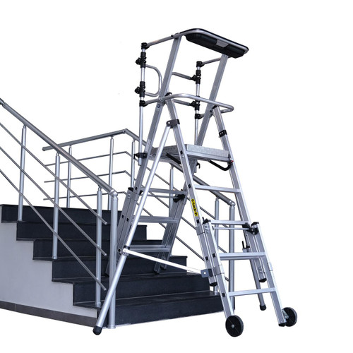 Climb IT GPC Climb-It Folding Telescopic Large Platform Step with Safety Gates, a sturdy aluminum folding ladder with safety rails and gates designed for safe elevated access.