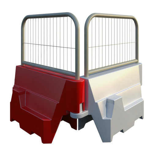 Site Supplies Pyramid 1 Metre Barrier Mini Mesh Panel, portable safety barrier with metal mesh panels and sturdy plastic base in red and white colors.