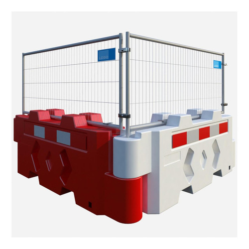 Site Supplies Bison 2 Metre Barrier Mesh Panel, a sturdy temporary safety barrier with metal mesh panels and red and white plastic base supports.