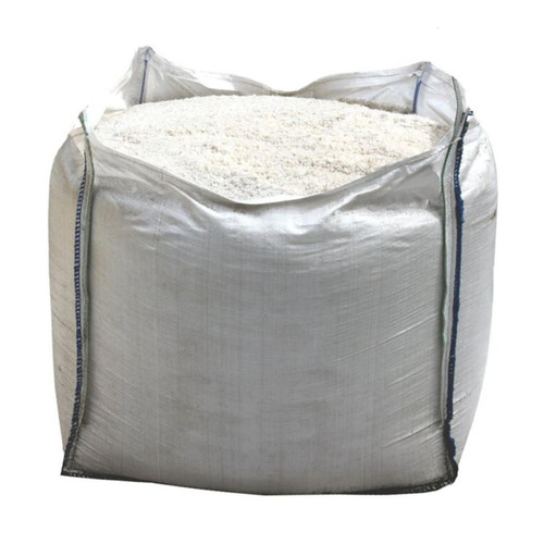 Grit Rock Salt 850kg Bulk Bag Of White Rock Salt, large white woven bag filled with white rock salt shown from a side angle.