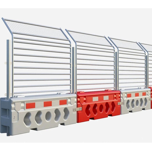 Site Supplies Shield Water Barrier Horizontal Bar Top Panel, industrial safety barrier with horizontal bars and top panel, used for construction and crowd control.