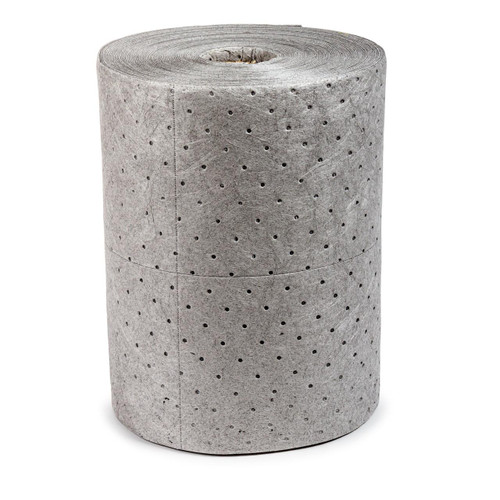 FyterTech 40 x 40cm Maintenance Medium Weight Single Lam Absorbent Roll, a large cylindrical roll of grey absorbent roll with perforations for industrial maintenance use.