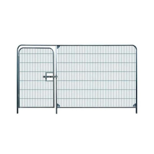 ZND Pedestrian Gate in Anti-Climb Heras Panel, stainless steel security fencing with a pedestrian gate and anti-climb feature.