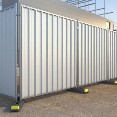 ZND Galvanised Anti-Climb Solid Hoarding Fence Panel, sturdy white metal fence with vertical ridges for security and anti-climb features.