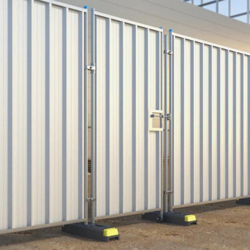 ZND Anti-Climb Solid Hoarding Pedestrian Gate, white metal security gate with vertical slats and anti-climb features for restricted site access.