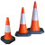 Melba Swintex Mastercone 50cm Traffic Cone, set of three orange and white reflective traffic cones with black rubber bases for road safety and traffic management.