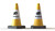 Wedding traffic cones, 5 x 50cm yellow and white cones with black bases and wedding-themed labels.