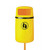 Melba Swintex Osprey Post / Wall Mount Litter Bin 35 Litre, bright yellow outdoor waste bin with a black and orange symbol indicating trash disposal, mounted on a pole.