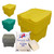 Excelsior 60 Litre Mini Grit Bin Inc Rock Salt & Scoop Kit, yellow mini grit storage bin with lid, included rock salt and a white scoop for spreading salt.