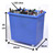Excelsior 135 Litre Bar Bottle Bin, food grade plastic blue waste bin with wheels and capacity for storing bottles, measuring 65cm in height, 65cm in width, and 45cm in depth.