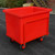 Excelsior 540 Litre Steel Frame Plastic Container Trolley Watertight, red industrial utility trolley with a large watertight plastic container mounted on a steel frame with four wheels for transportation.