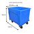 Excelsior 540 Litre Steel Frame Plastic Container Trolley Watertight, blue plastic container with a steel frame and four red wheels, measuring 900mm high, 830mm wide, and 1120mm long for transport and storage.